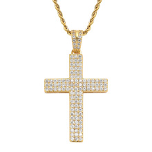 personalisierte benutzerdefinierte Diamantschmuck Halskette Einkäufer, Männer Frauen Kupfer vergoldet Amulett Jesus Kreuz Halskette Anhänger